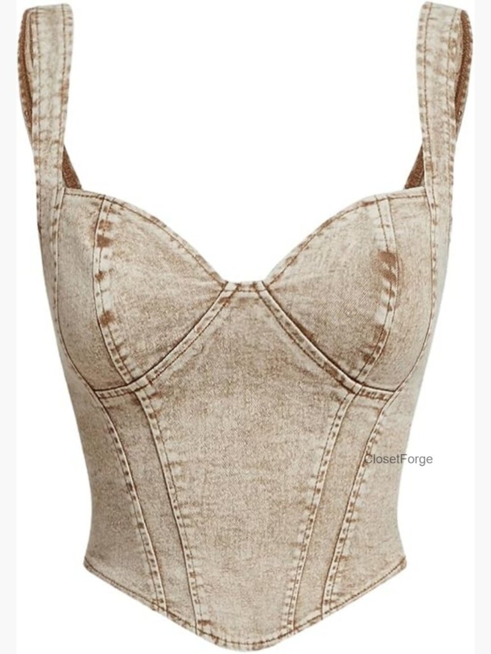 Women's Sleeveless Crop Top V Neck Asymmetrical Hem Jean Corset Bustier